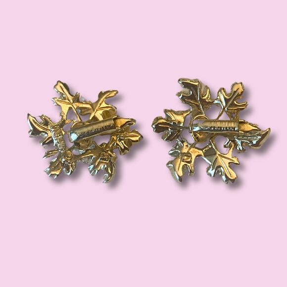 Sarah Coventry Golden and Silver Leaves on Circle Brooch and Earrings Set - Picture 6 of 7